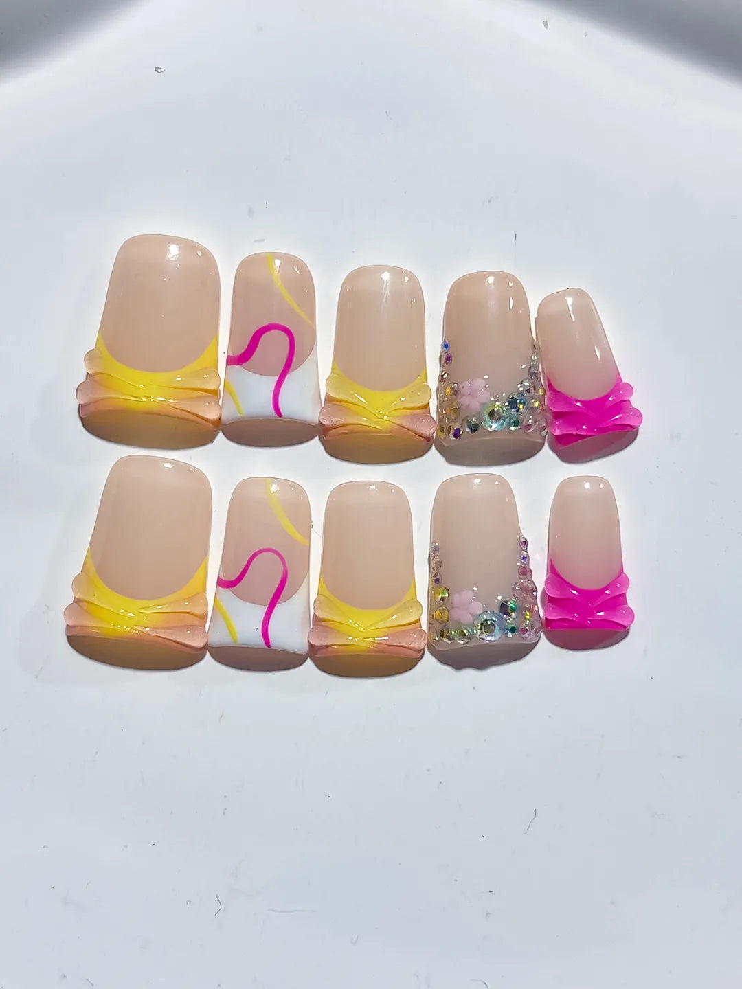 L278 - Short Nude Yellow Duck Abstract Heart Rhinestone