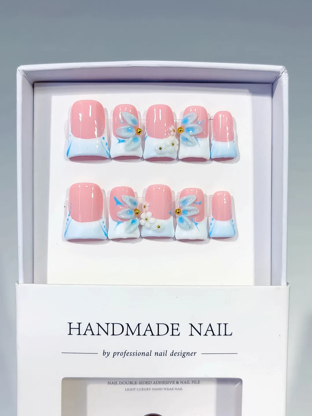 L280 - Short Pink White Duck French tip Flower 3D