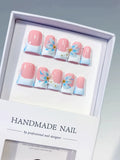 L280 - Short Pink White Duck French tip Flower 3D