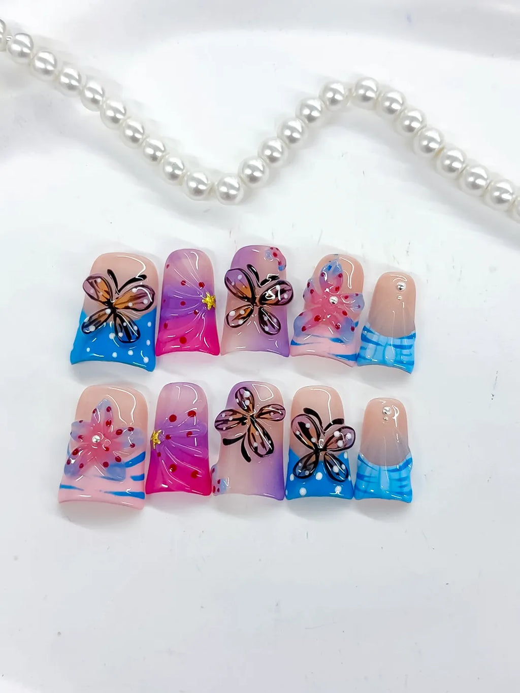 L283 - Short Pink Blue Duck Abstract Butterfly Flower