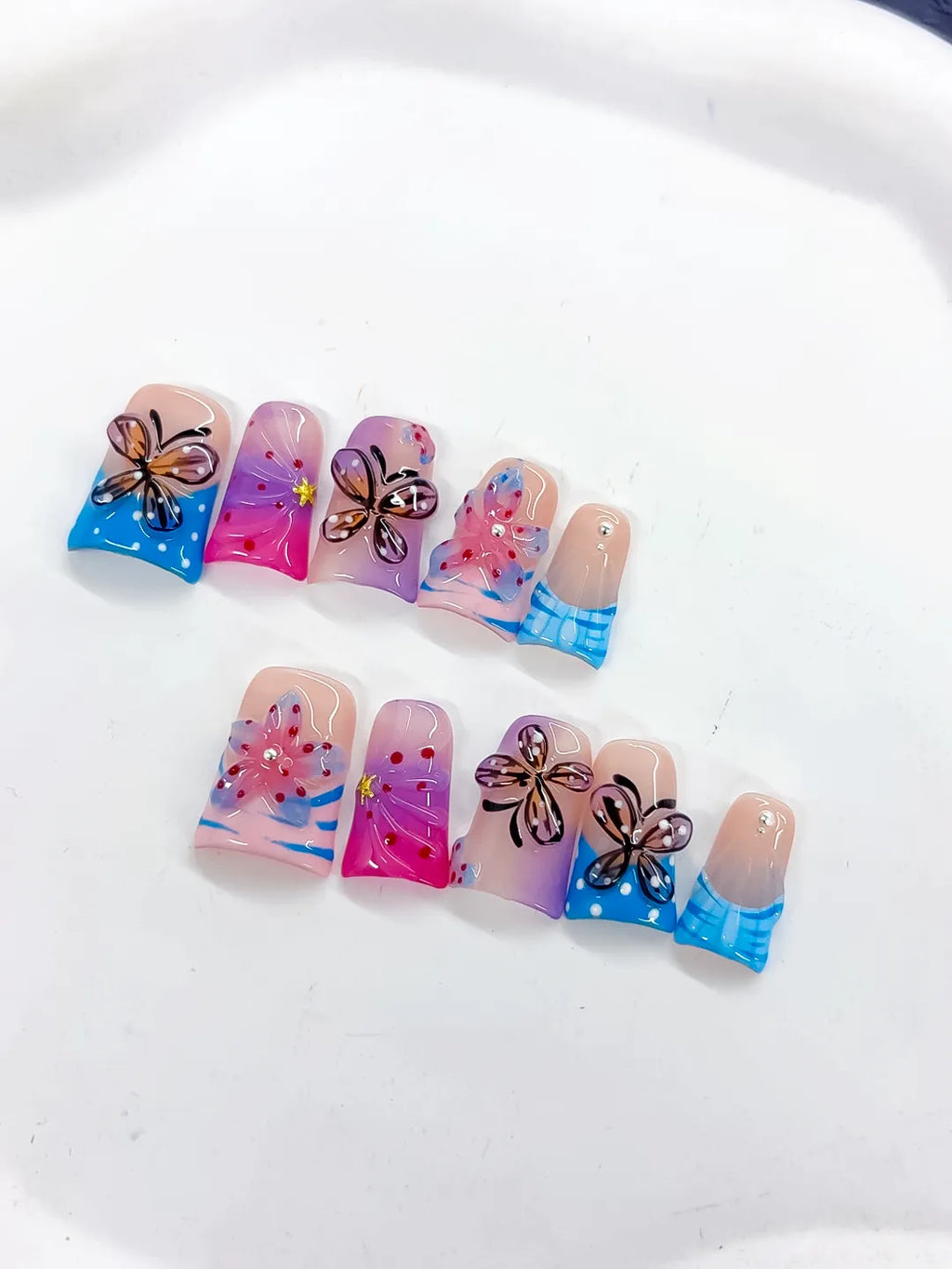 L283 - Short Pink Blue Duck Abstract Butterfly Flower