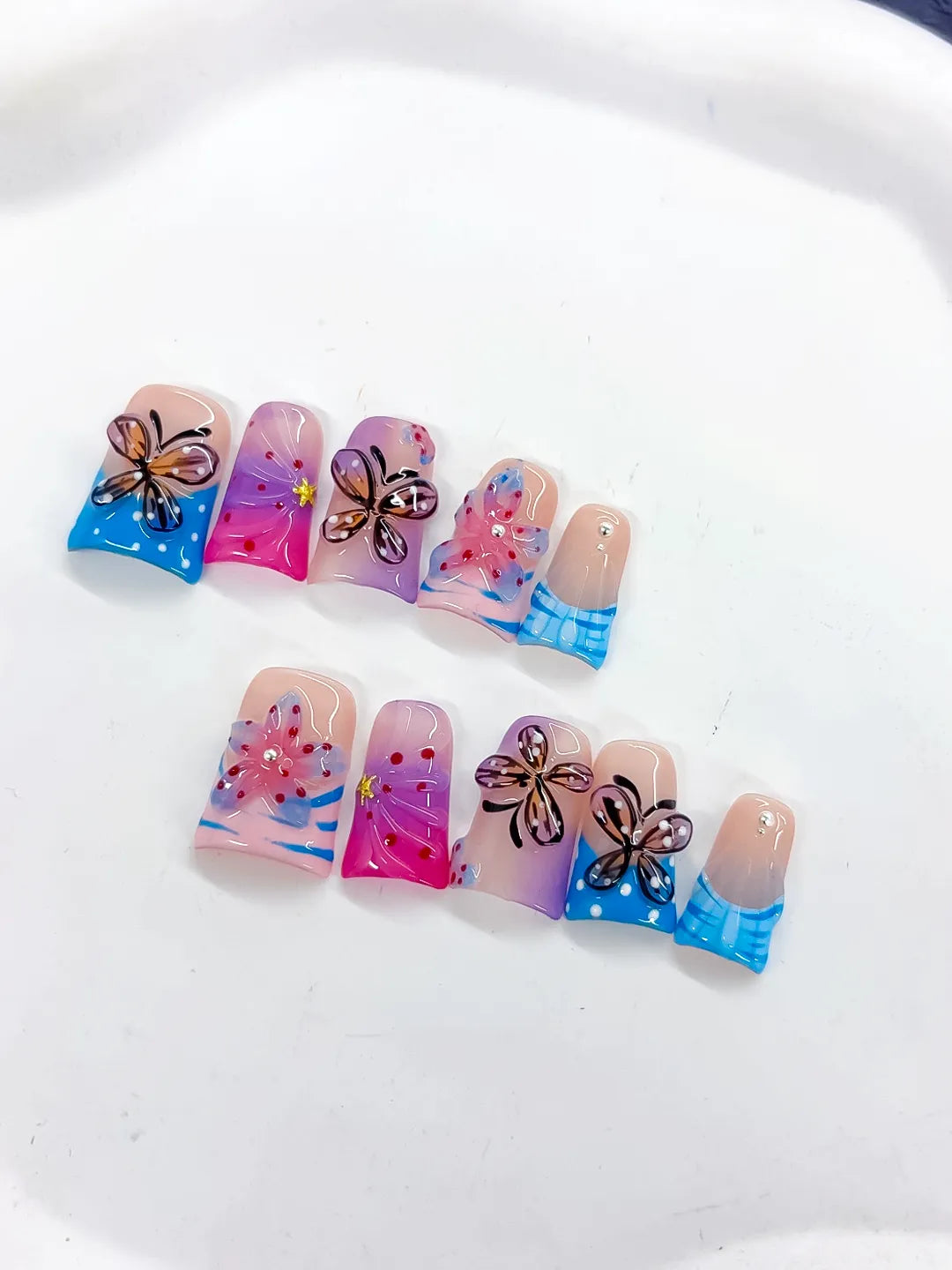L283 - Short Pink Blue Duck Abstract Butterfly Flower