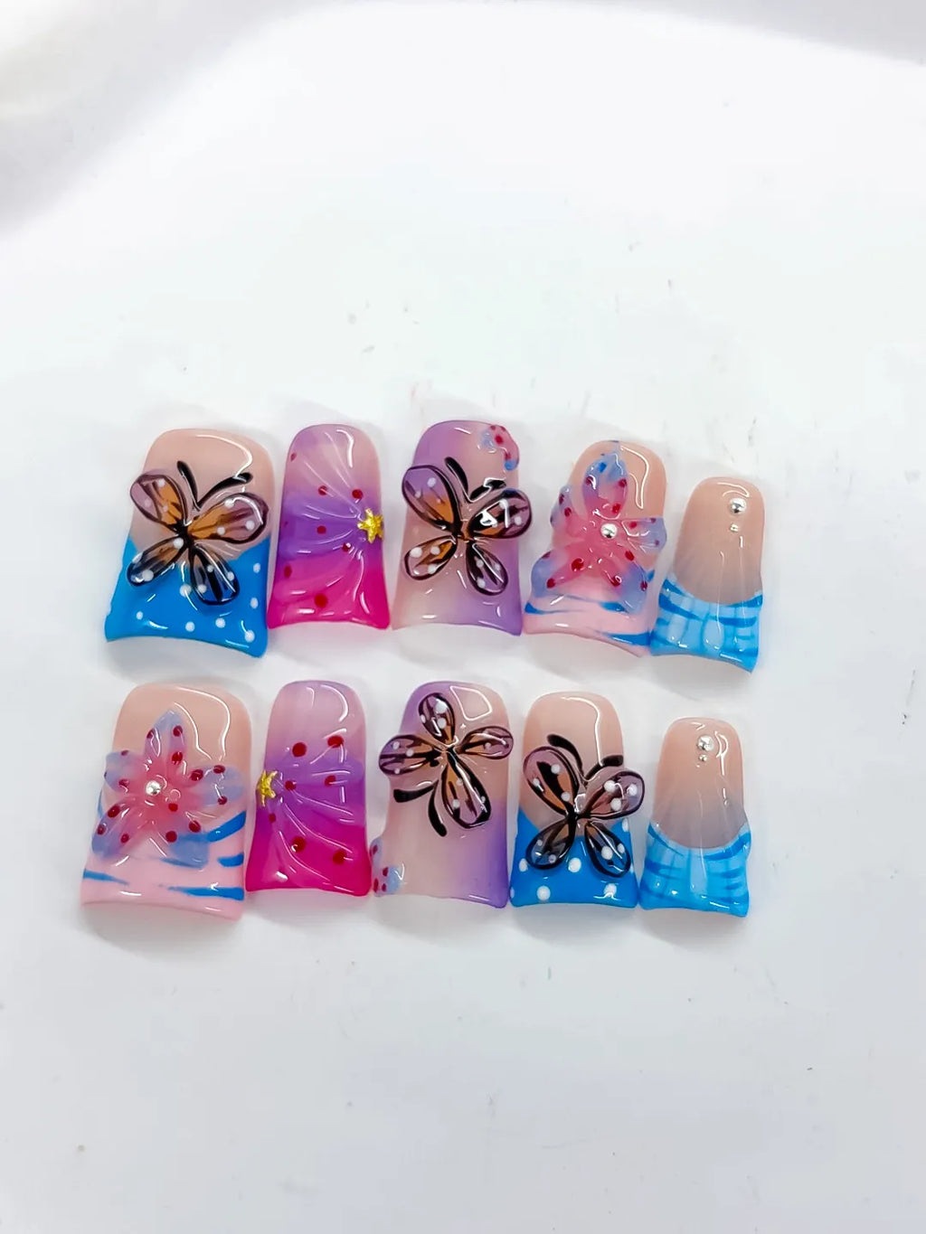 L283 - Short Pink Blue Duck Abstract Butterfly Flower