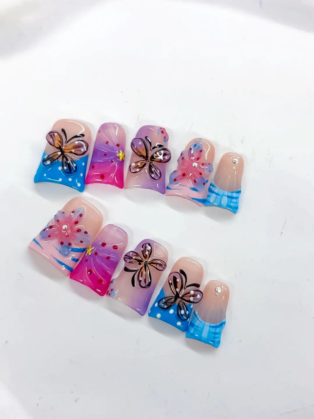 L283 - Short Pink Blue Duck Abstract Butterfly Flower