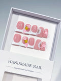 L288 - Short Pink White Duck French tip Flower 3D