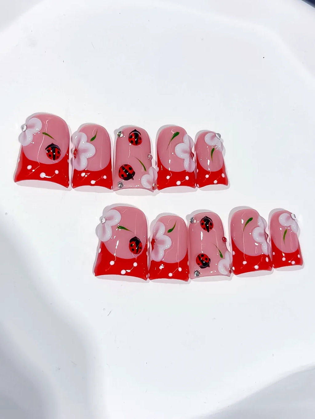 L289 - Short Pink Red Duck Abstract Ladybug Flower