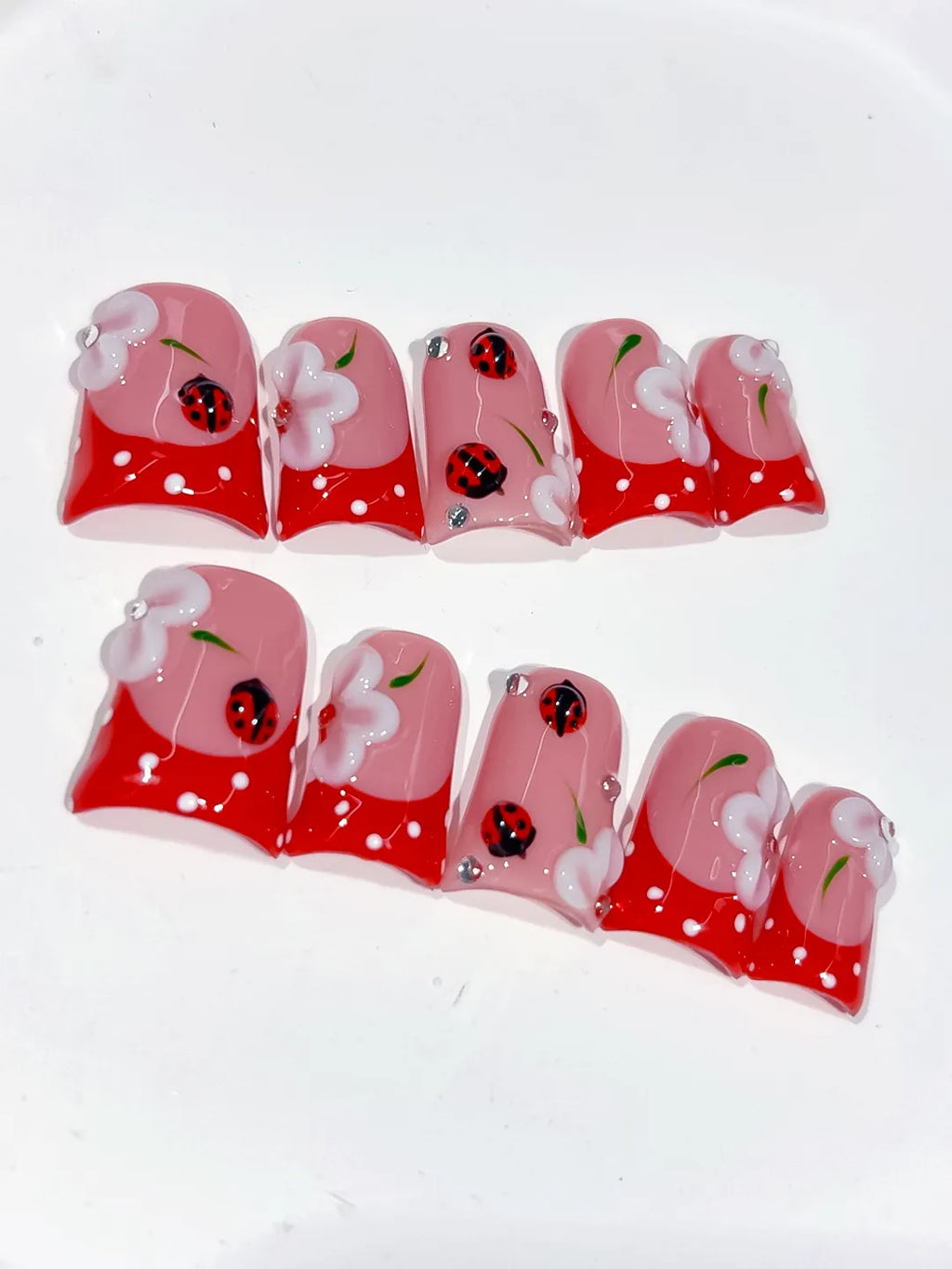 L289 - Short Pink Red Duck Abstract Ladybug Flower