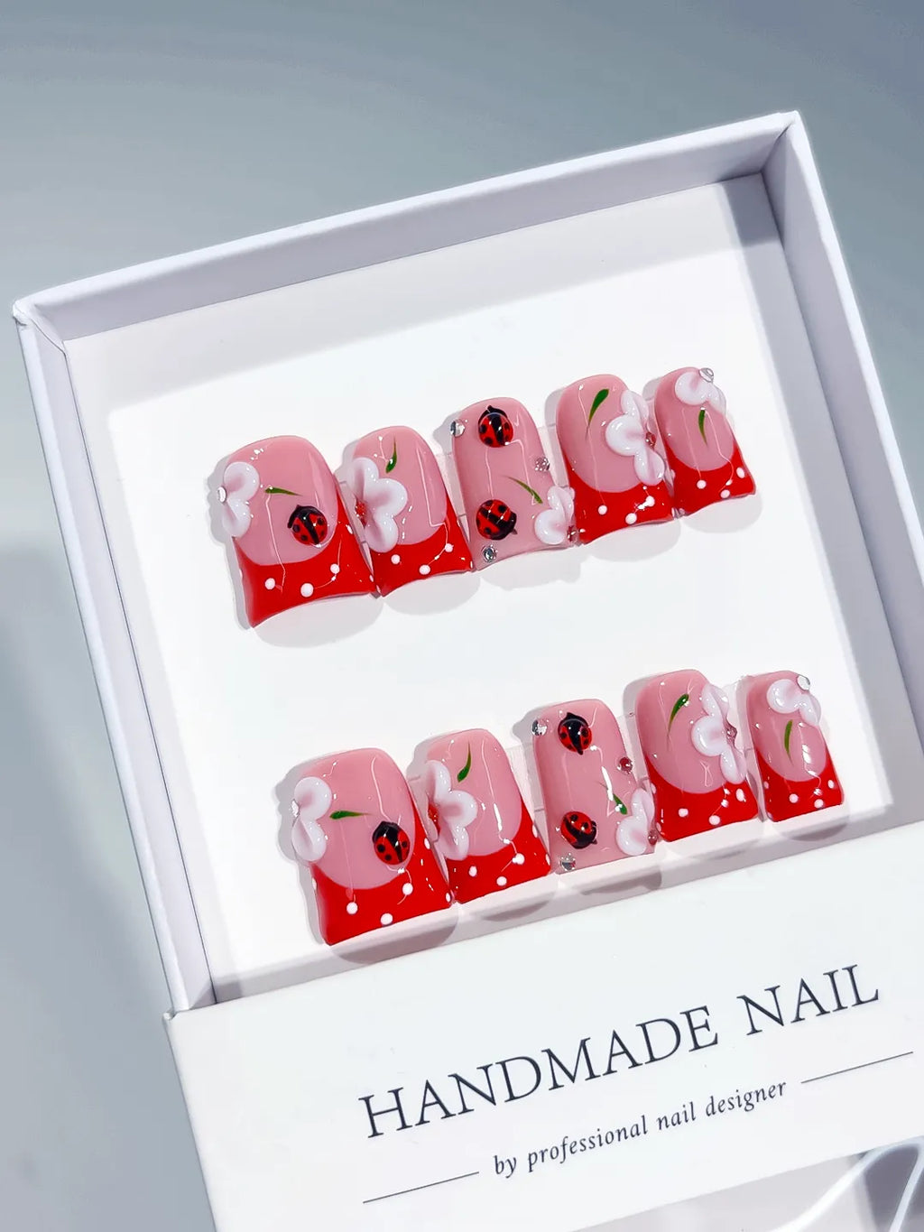 L289 - Short Pink Red Duck Abstract Ladybug Flower
