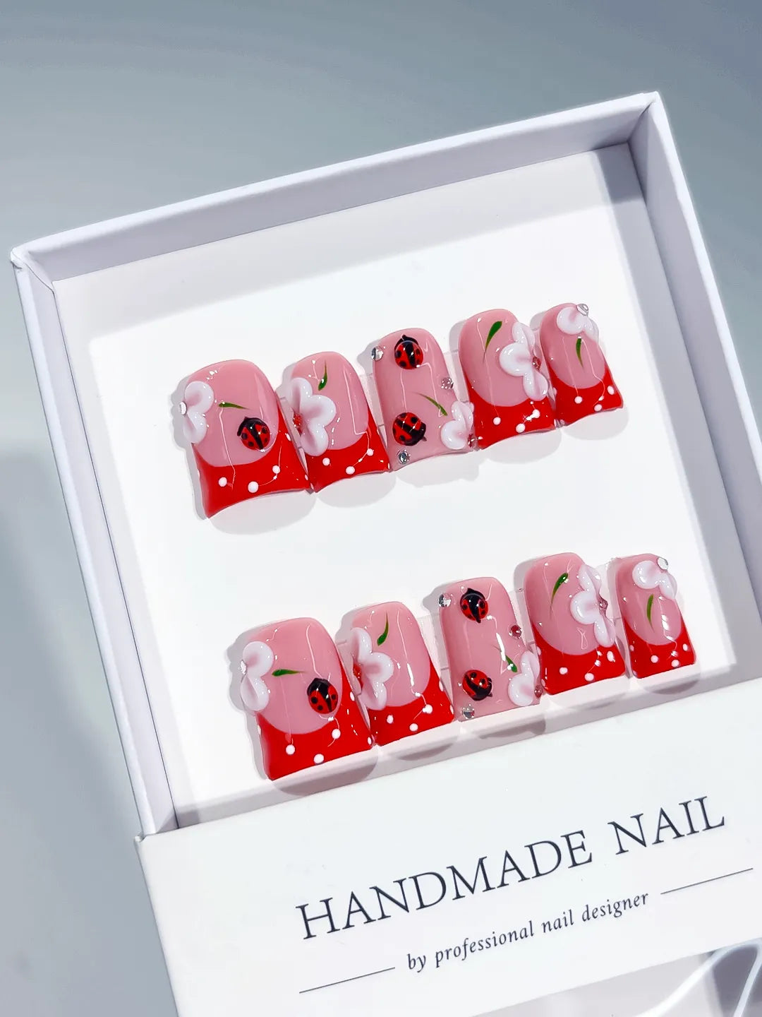 L289 - Short Pink Red Duck Abstract Ladybug Flower