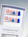 L290 - Short Pink White Duck French tip Flower Rhinestone