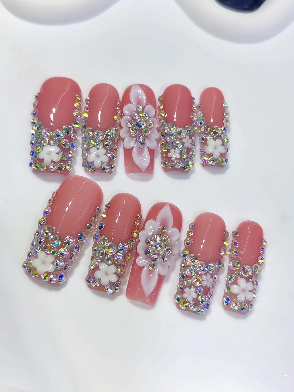 L296 - Long Pink Silver Square Glitter