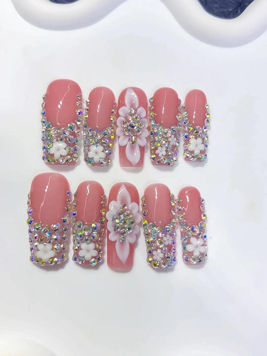 L296 - Long Pink Silver Square Glitter