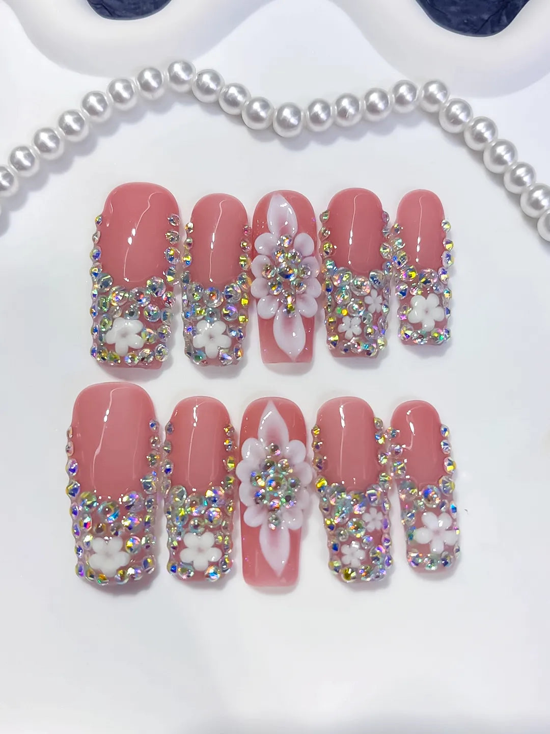 L296 - Long Pink Silver Square Glitter