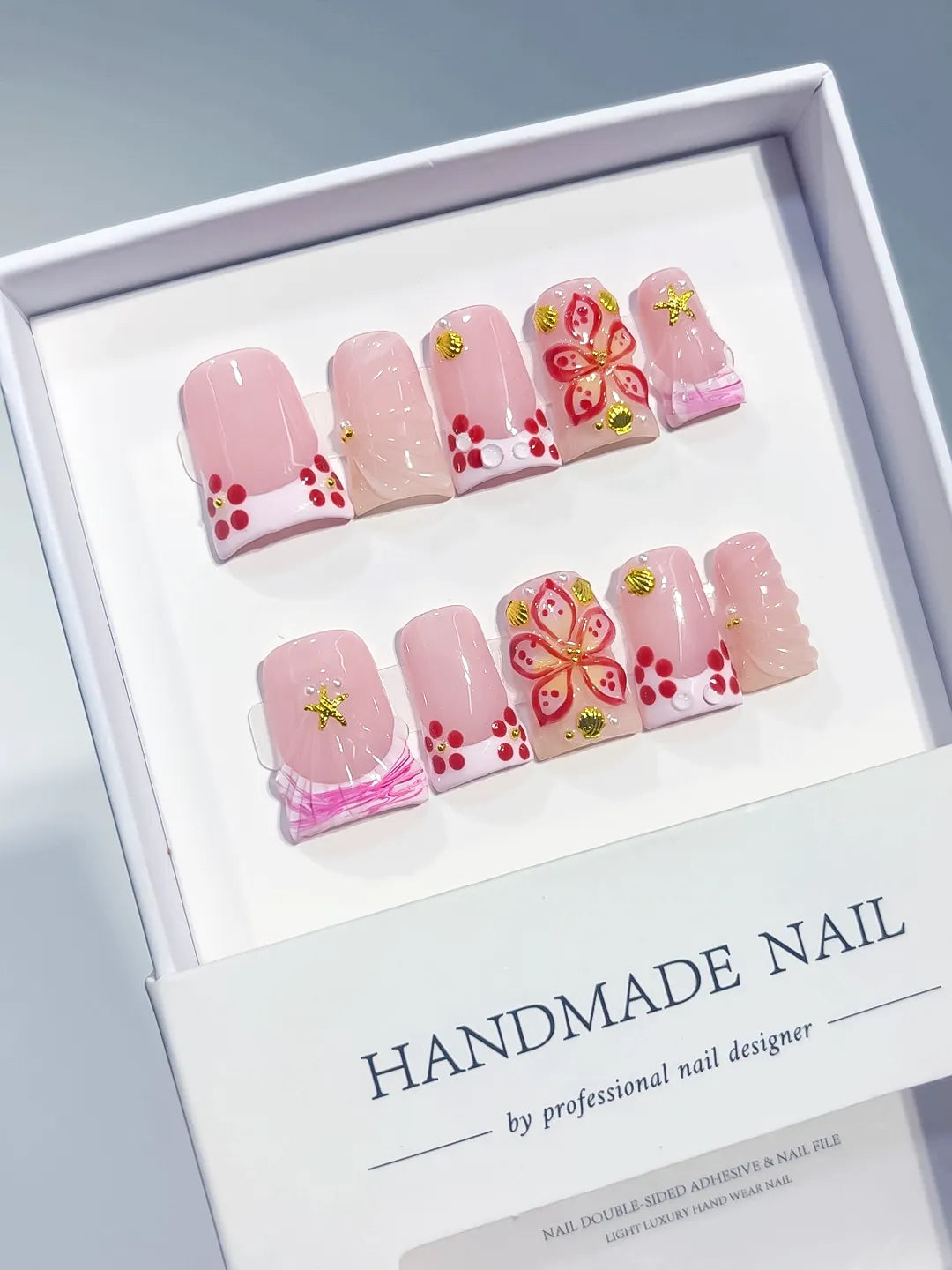 L297 - Short Pink White Duck French tip Butterfly Starfish