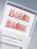 L297 - Short Pink White Duck French tip Butterfly Starfish