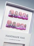 L301 - Medium Pink White Duck French tip Flower Heart