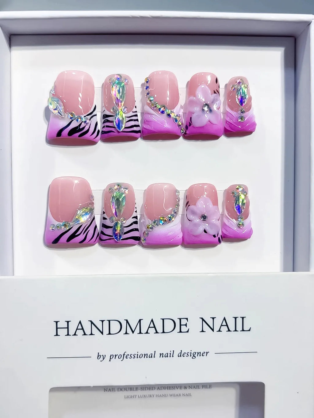 L301 - Medium Pink White Duck French tip Flower Heart