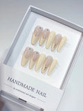 A071 - Long Nude Oval French tip Rhinestone VibeNailsLab
