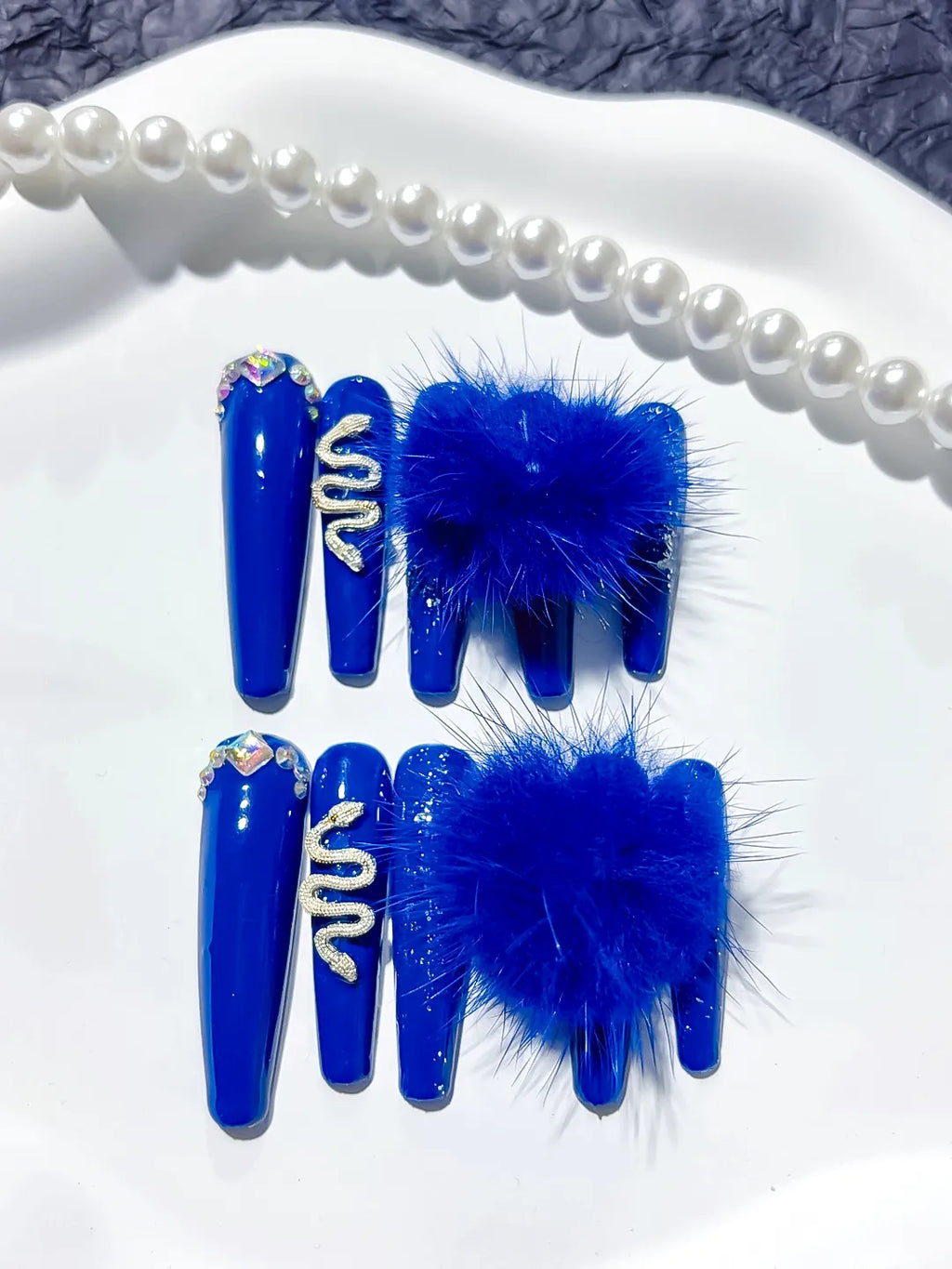 M001 - Long Blue Silver Coffin Solid color Bear Rhinestone