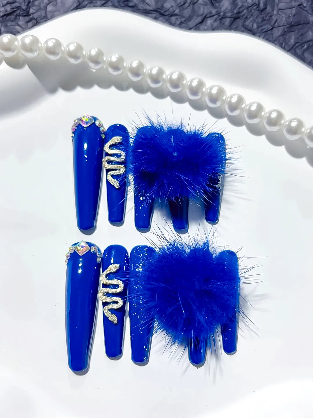 M001 - Long Blue Silver Coffin Solid color Bear Rhinestone