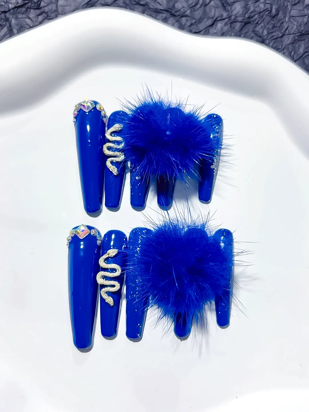 M001 - Long Blue Silver Coffin Solid color Bear Rhinestone