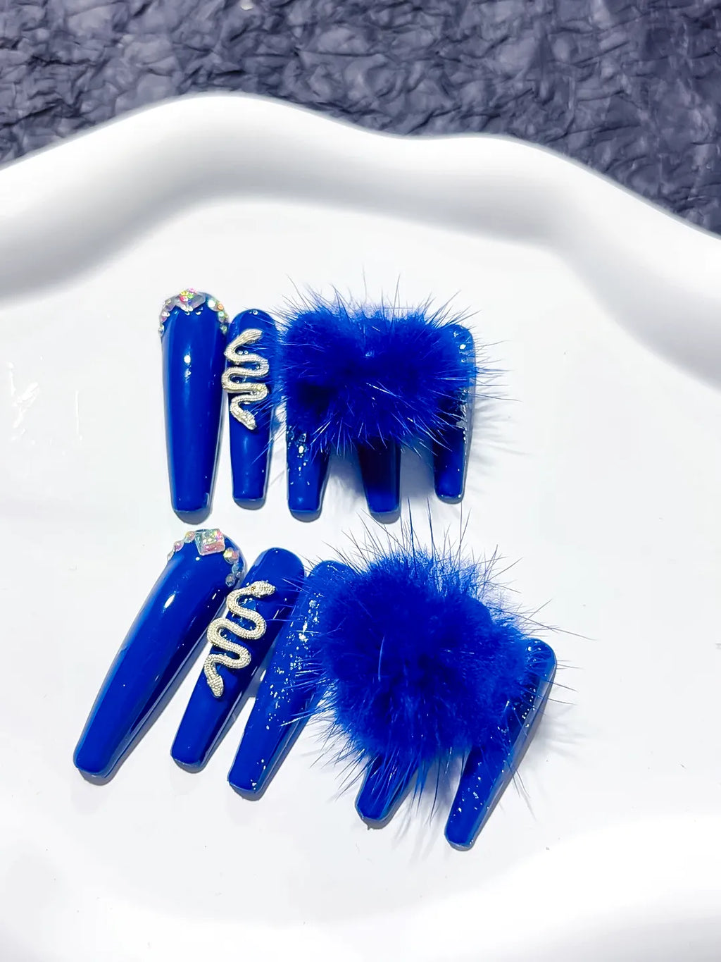 M001 - Long Blue Silver Coffin Solid color Bear Rhinestone