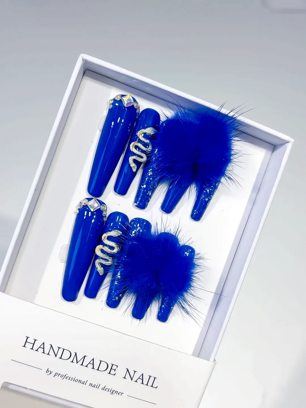M001 - Long Blue Silver Coffin Solid color Bear Rhinestone