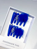 M001 - Long Blue Silver Coffin Solid color Bear Rhinestone