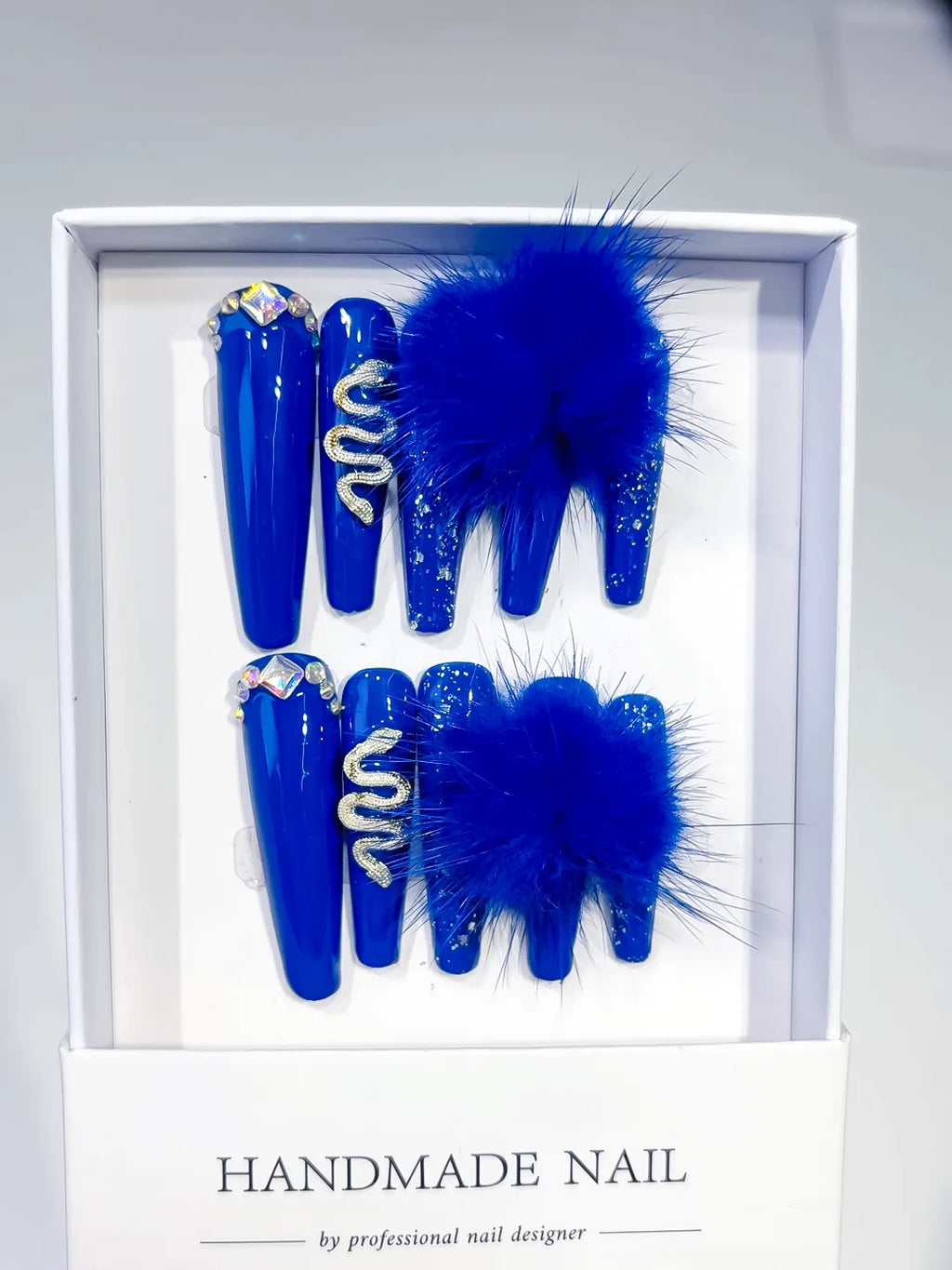 M001 - Long Blue Silver Coffin Solid color Bear Rhinestone