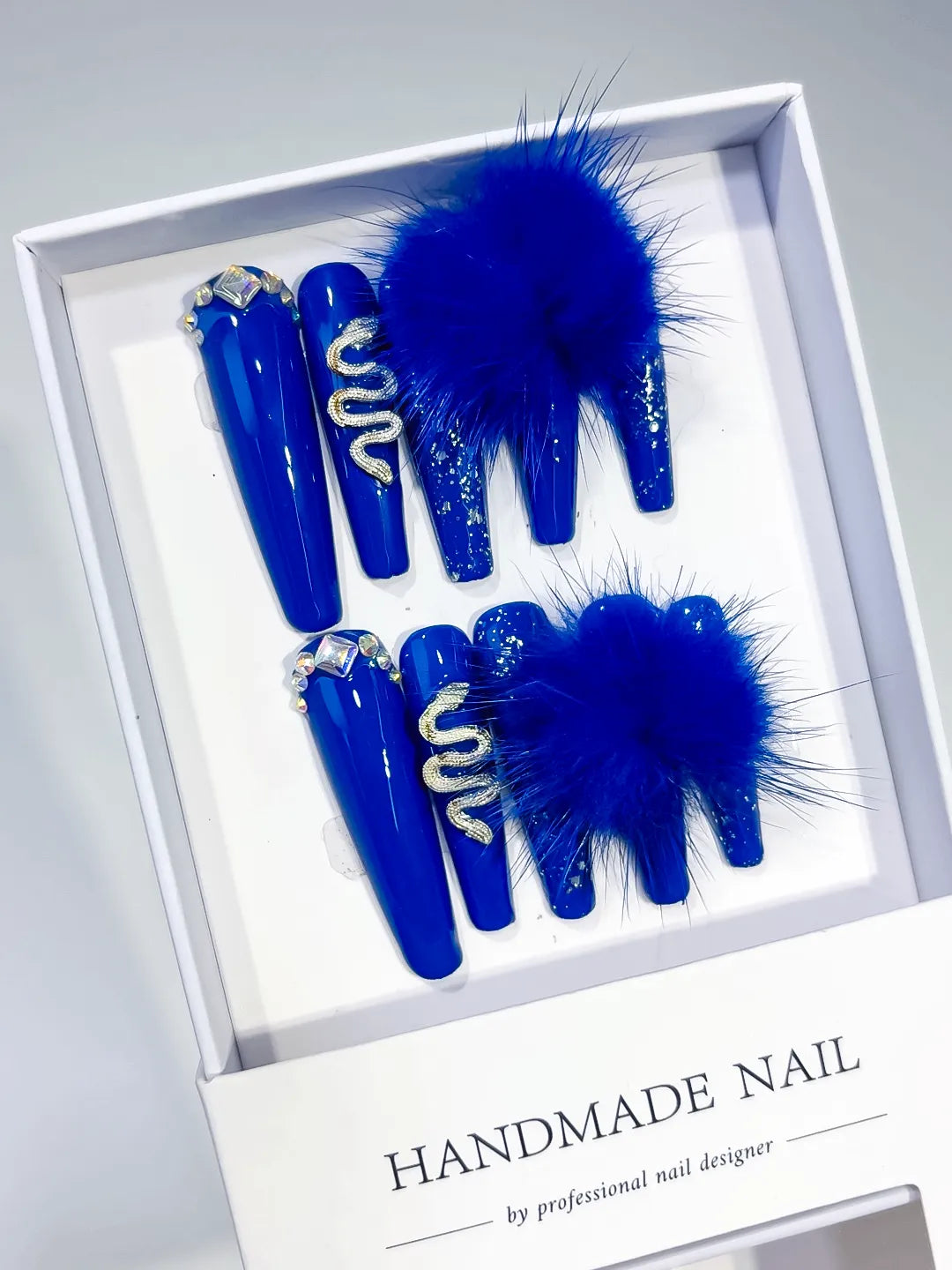 M001 - Long Blue Silver Coffin Solid color Bear Rhinestone