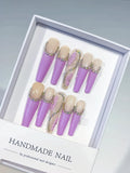 M003 - Long Nude Purple Coffin French tip Drip Effect