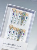 M004 - Long Nude White Stiletto Solid color Rhinestone Metallic Accent