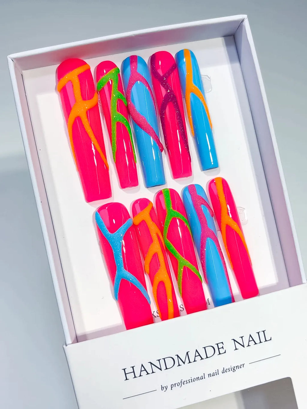 M013 - Long Pink Blue Square Abstract Swirl