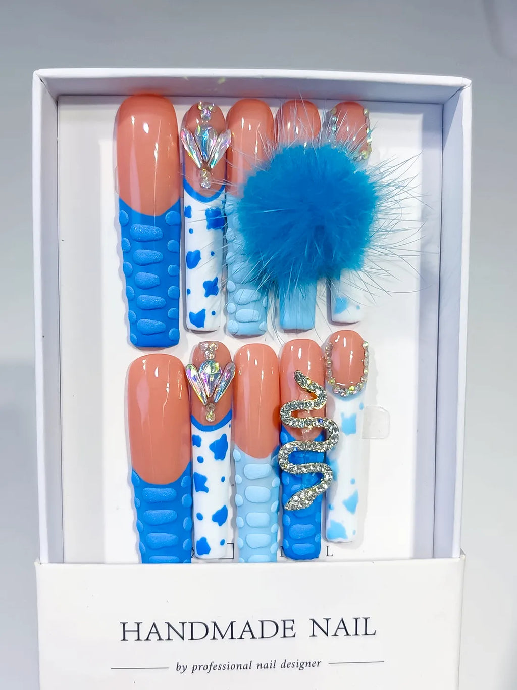 M020 - Long Blue Nude Square Solid color Flower Fur Texture
