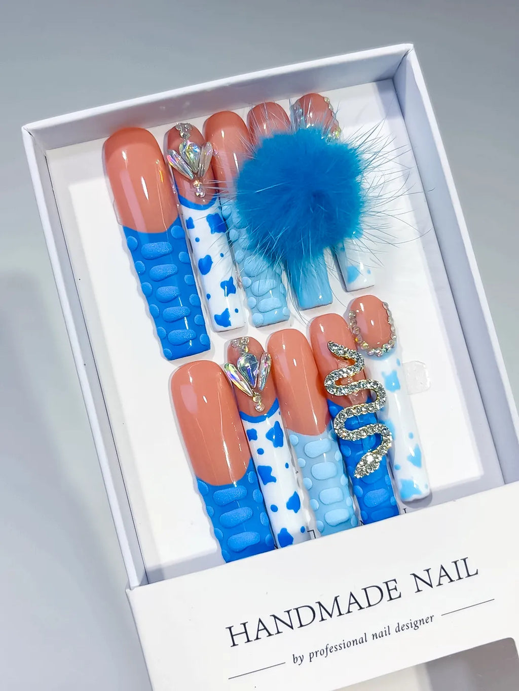 M020 - Long Blue Nude Square Solid color Flower Fur Texture