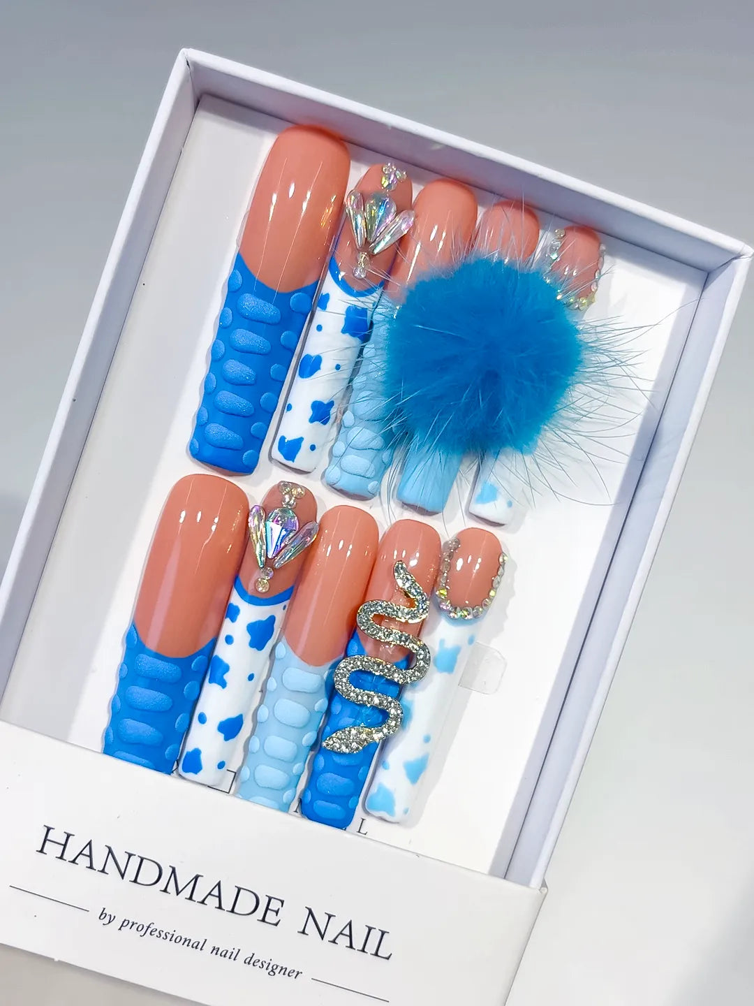 M020 - Long Blue Nude Square Solid color Flower Fur Texture