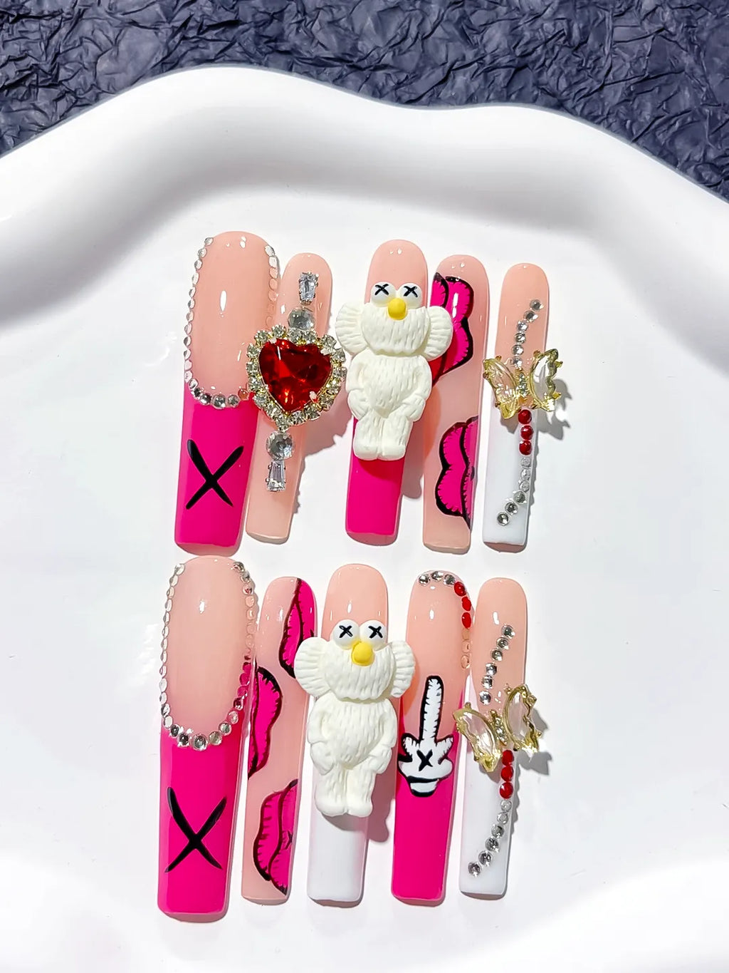 M025 - Long Pink Nude Square Solid color Bear Bow