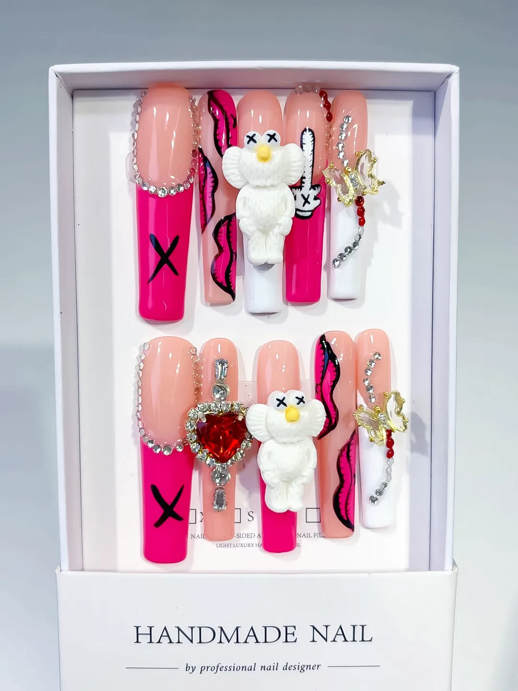 M025 - Long Pink Nude Square Solid color Bear Bow