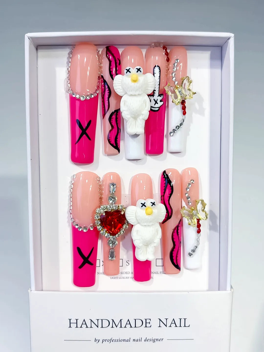 M025 - Long Pink Nude Square Solid color Bear Bow