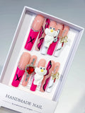 M025 - Long Pink Nude Square Solid color Bear Bow