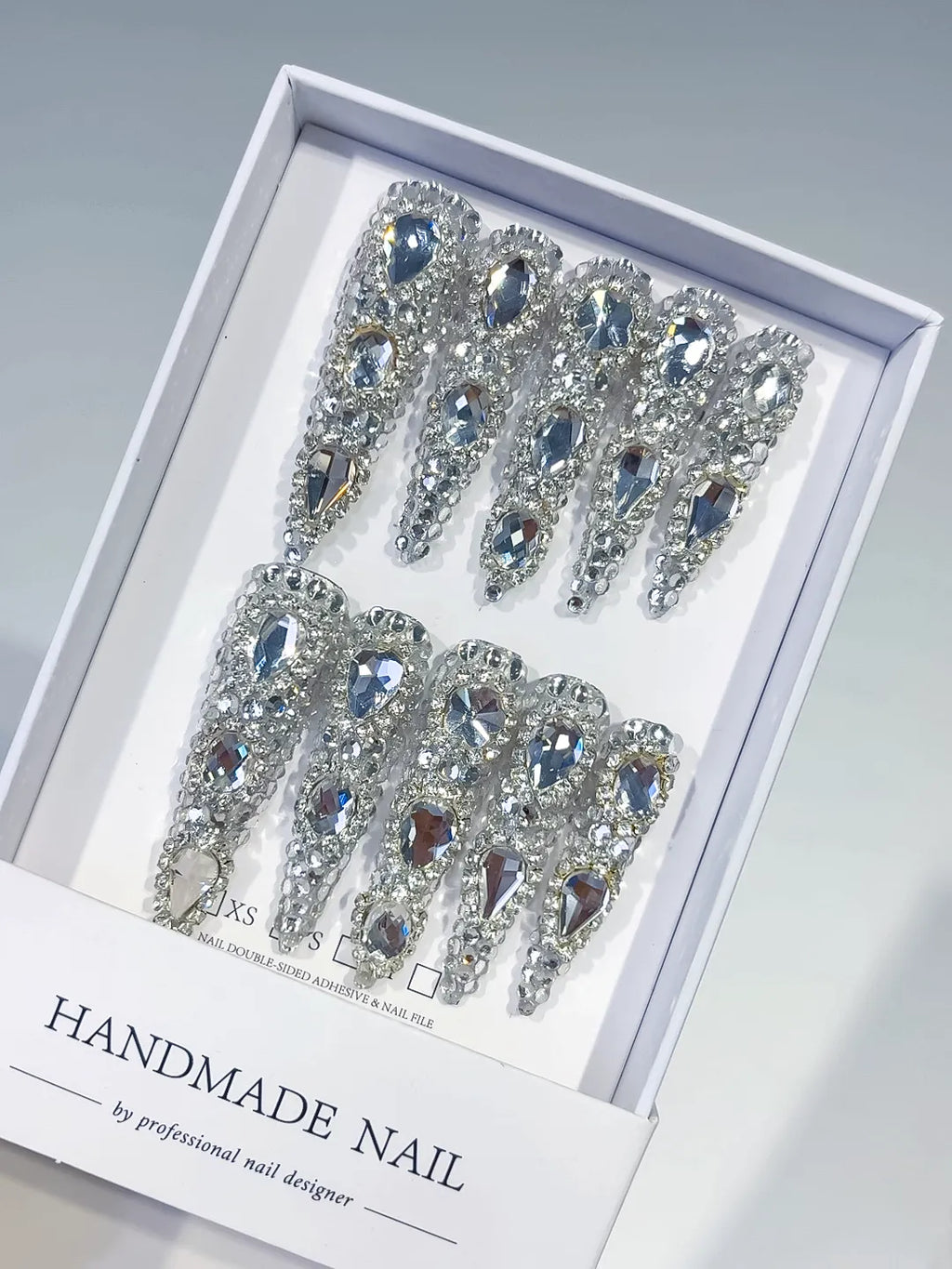 M026 - Long Silver Stiletto Metallic Rhinestone Crystal Cluster