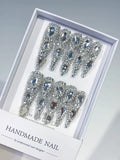 M026 - Long Silver Stiletto Metallic Rhinestone Crystal Cluster