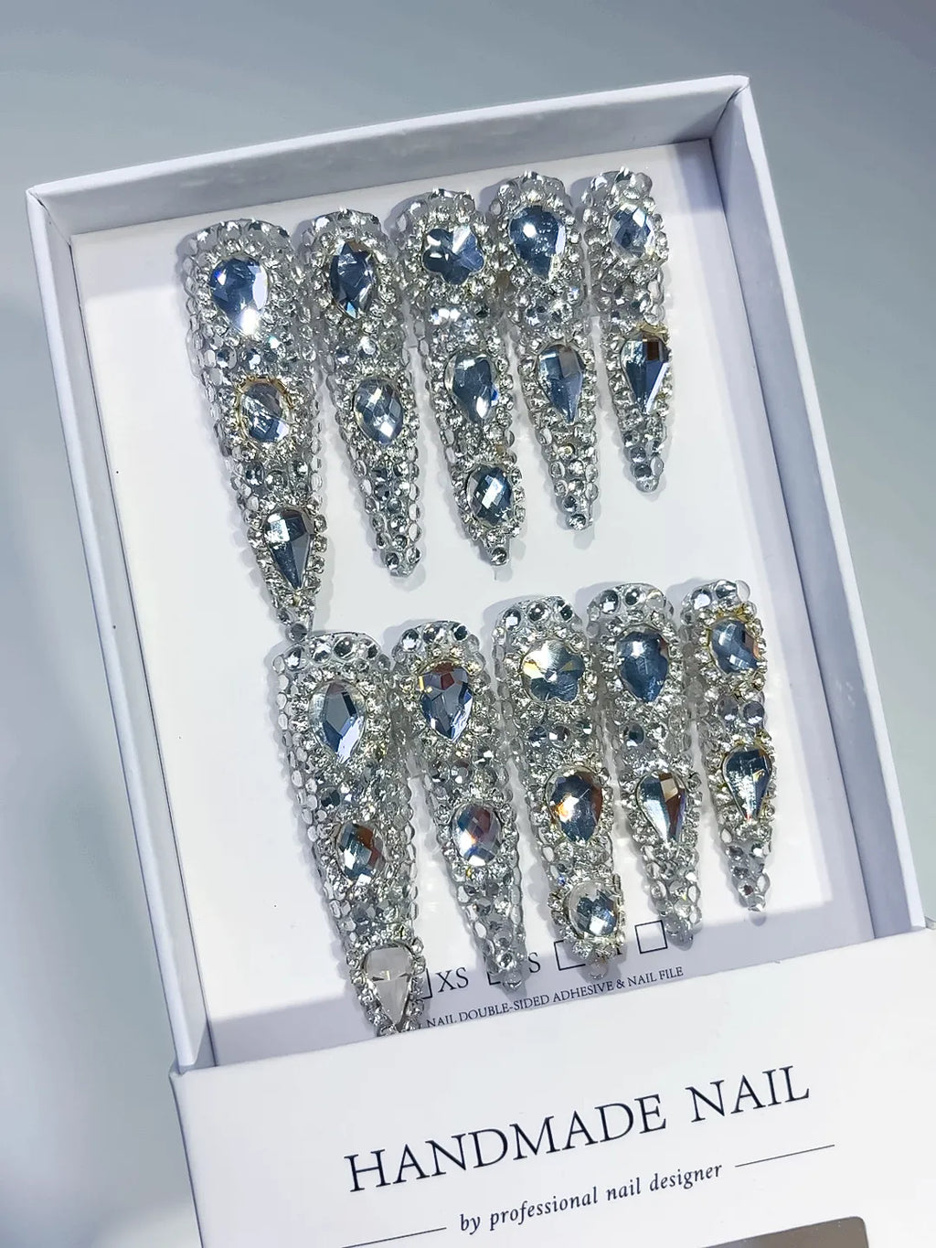 M026 - Long Silver Stiletto Metallic Rhinestone Crystal Cluster