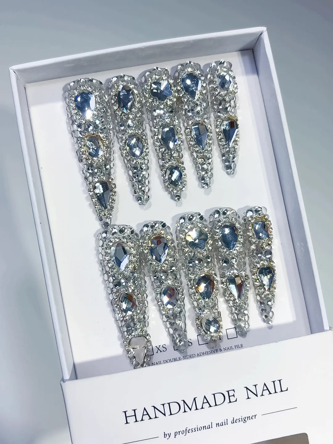 M026 - Long Silver Stiletto Metallic Rhinestone Crystal Cluster