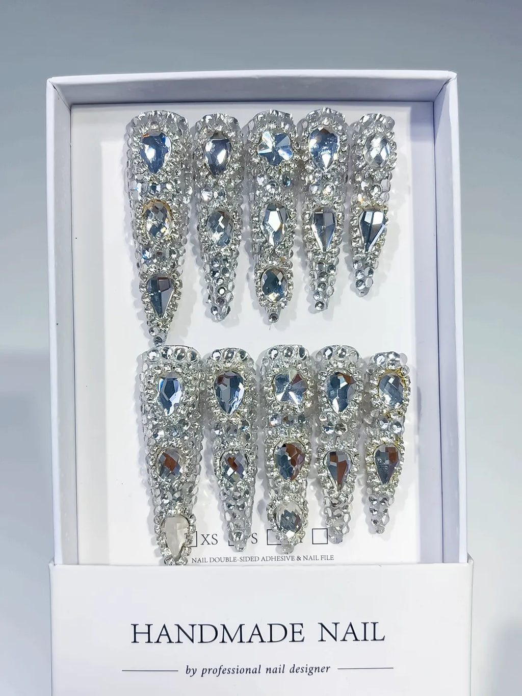M026 - Long Silver Stiletto Metallic Rhinestone Crystal Cluster