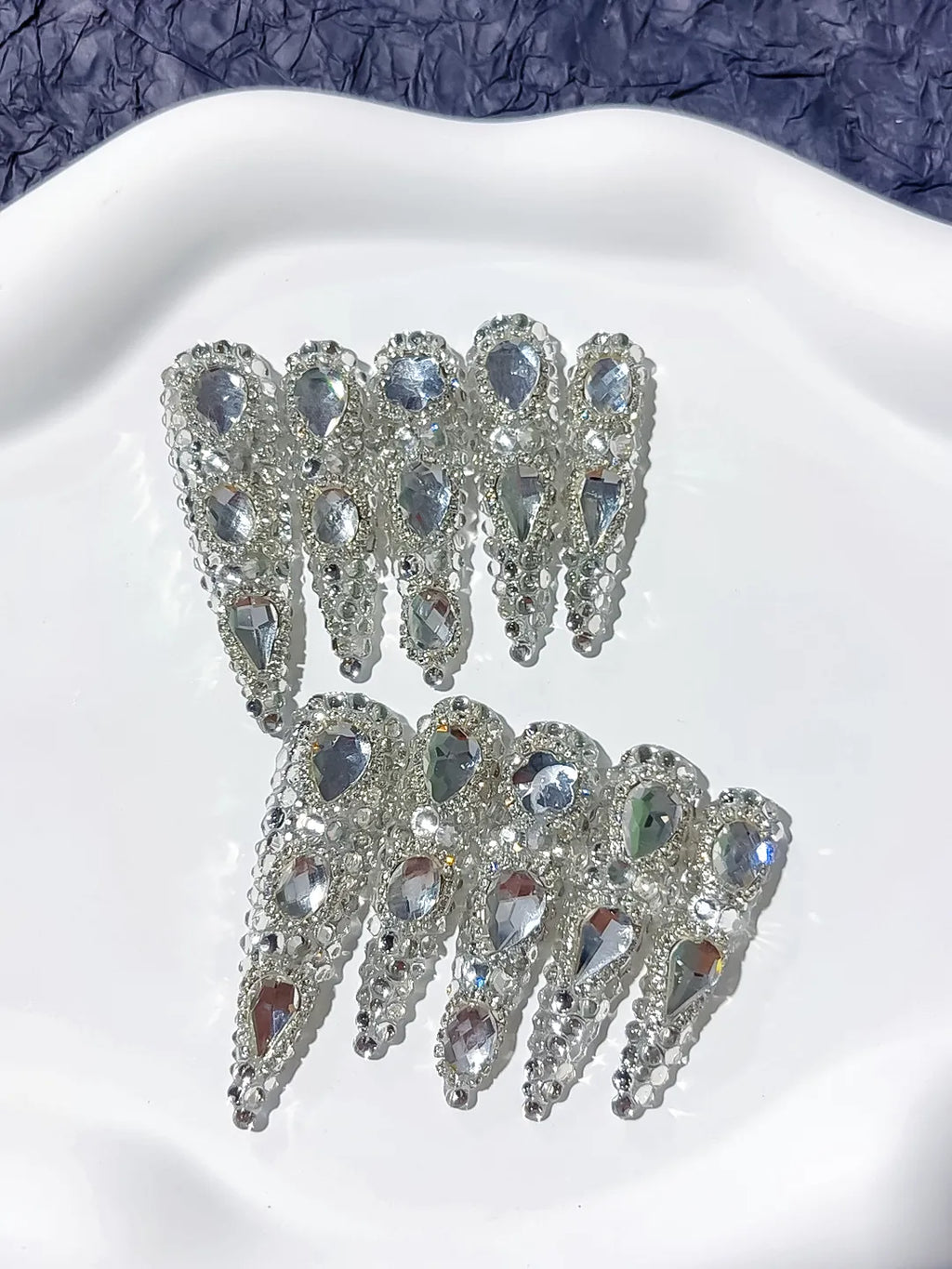 M026 - Long Silver Stiletto Metallic Rhinestone Crystal Cluster
