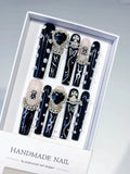 M028 - Long Black White Square Abstract Flower Rhinestone