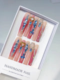 M030 - Long Pink Blue Square Abstract Star Rhinestone