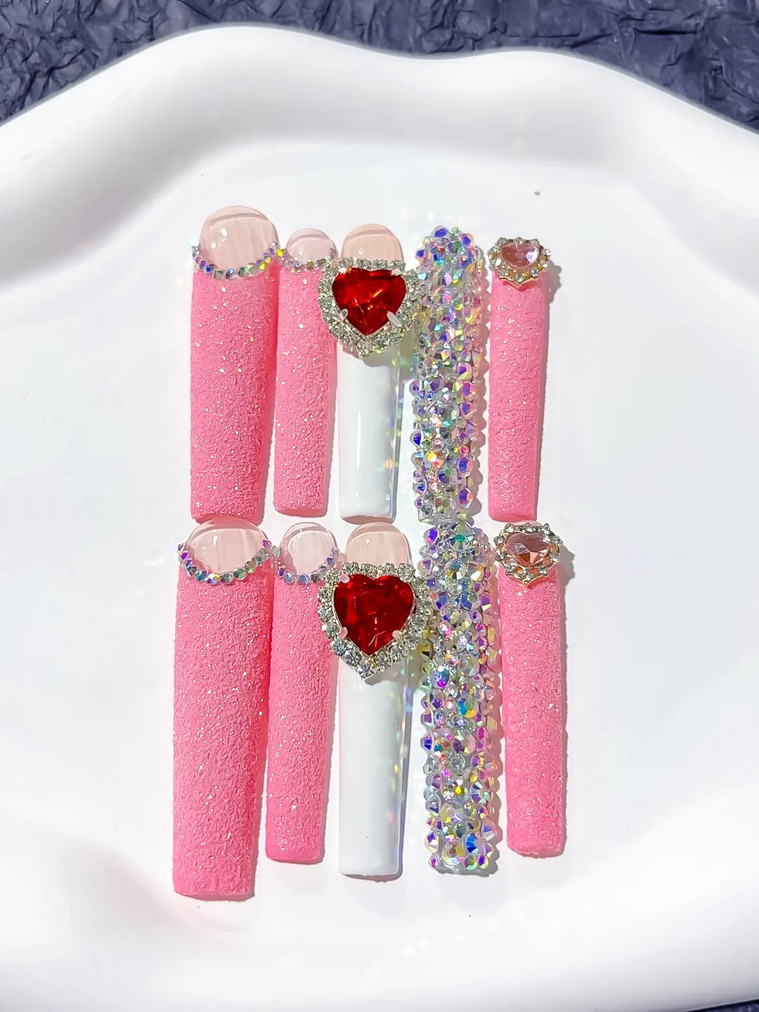 M031 - Long Pink White Square Solid color Heart Bow