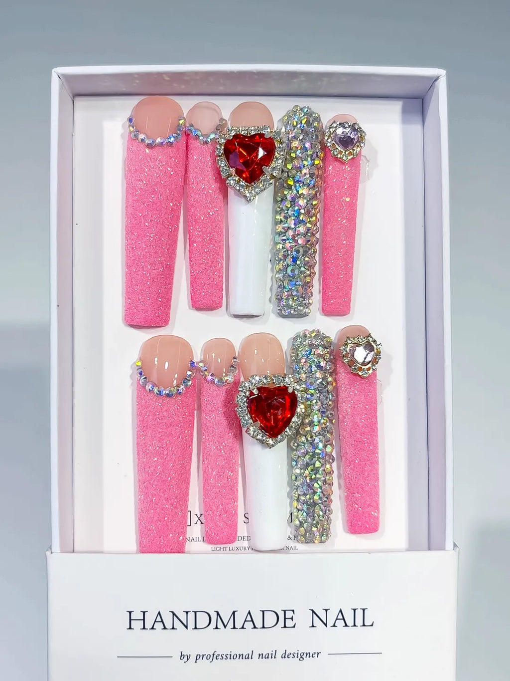 M031 - Long Pink White Square Solid color Heart Bow